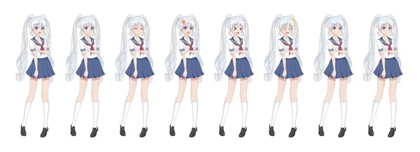 Anime-manga schoolmeisje in sailor suit, blauwe rok — Stockvector