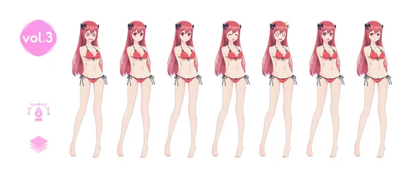 Anime-manga meisje. In een zomer bikini badpak — Stockvector