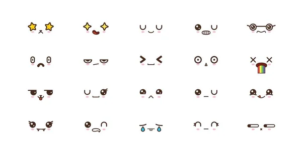 Kawaii cute faces smile emoticons. Japanese emoji — Stock Vector