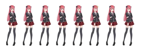 Anime manga diák lány blézer és piros szoknya — Stock Vector