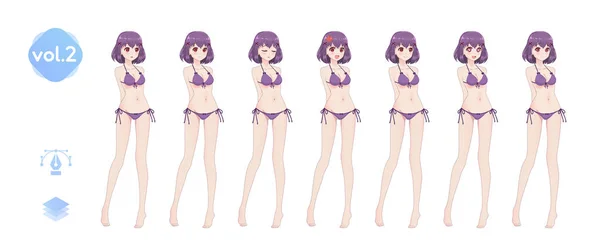 Chica anime manga. En traje de baño de verano — Vector de stock