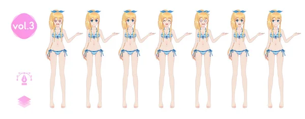 Anime Manga Mädchen. im sommerlichen Bikini-Badeanzug — Stockvektor