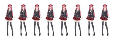 Anime manga öğrenci kız ceket ve kırmızı etek
