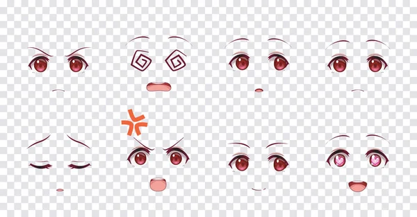 Émotions yeux rouges de manga anime filles — Image vectorielle