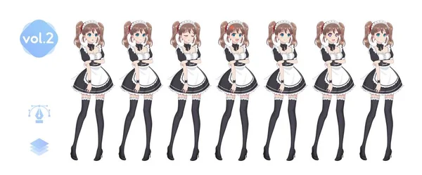 Anime Manga Mädchen. Kostüm von Dienstmädchen Café — Stockvektor