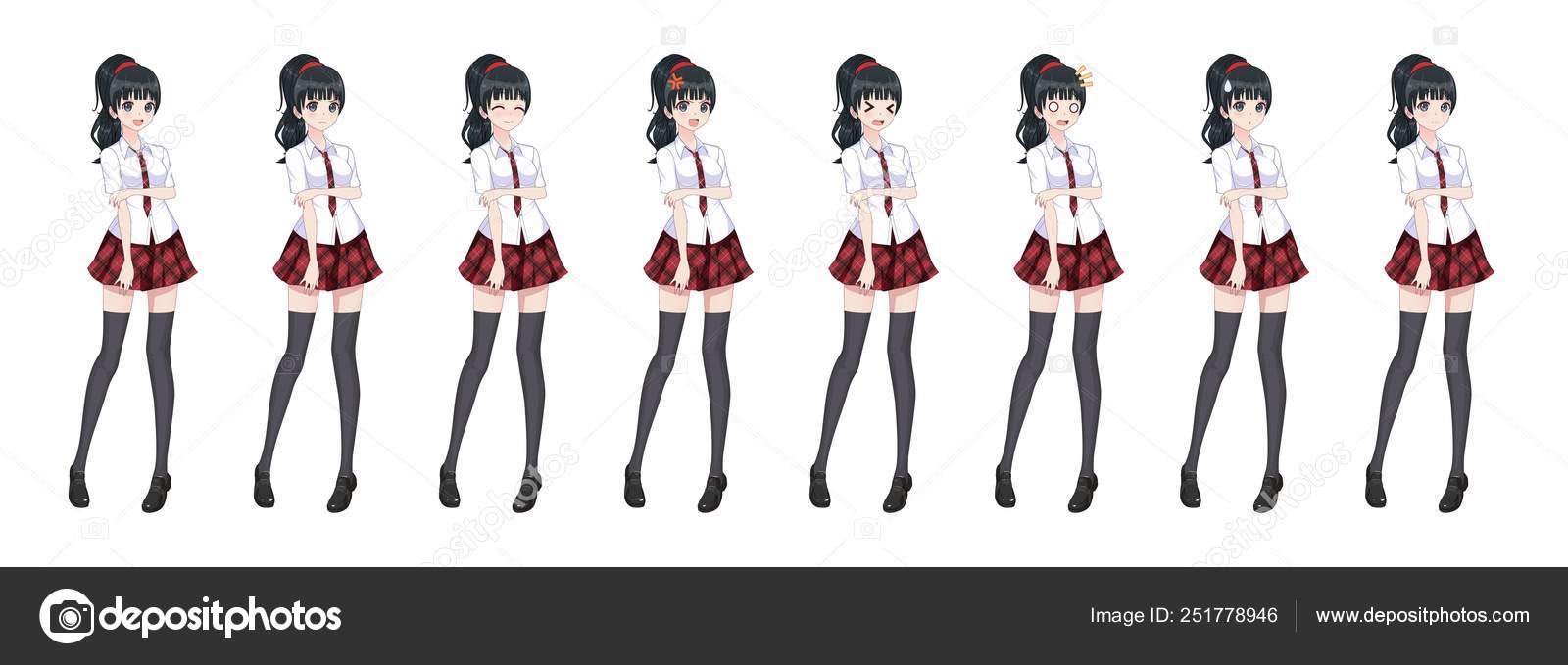 Anime manga schoolgirl plaid red skirt tie pattern Stock Vector Image by  ©Apoev #251778946
