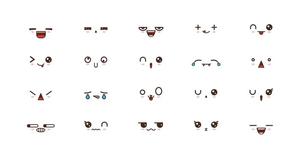 Kawaii cute faces smile emoticons. Japanese emoji — Stock Vector