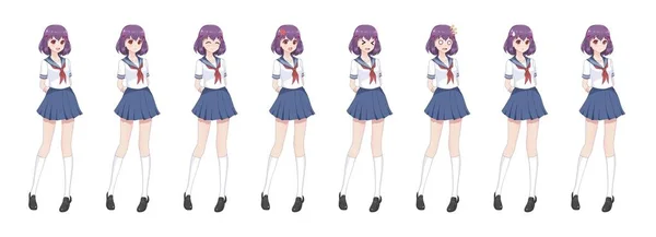 Anime manga iskoláslány a szoknya sailor ruha, kék — Stock Vector