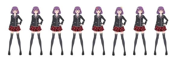 Anime-manga student meisje in blazer en rode rok — Stockvector
