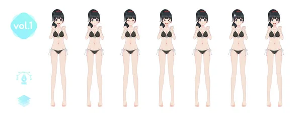 Chica anime manga. En traje de baño de verano — Vector de stock