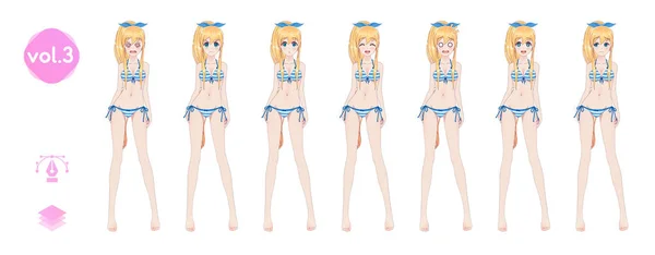 Gadis manga anime. Dalam bikini pakaian renang musim panas - Stok Vektor