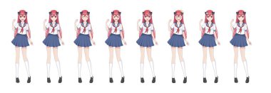 Anime manga kız öğrenci denizci takım elbise, mavi etek