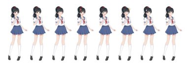 Anime manga kız öğrenci denizci takım elbise, mavi etek