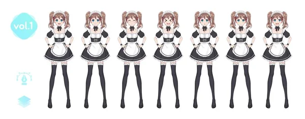 Dziewczyna manga anime. Kostium maid café — Wektor stockowy