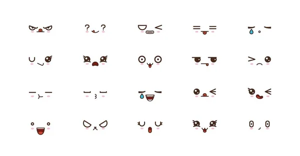 Kawaii visages mignons sourire émoticônes. Émoji japonais — Image vectorielle