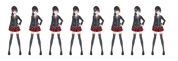 Anime manga student girl in blazer and red skirt — Stock Vector