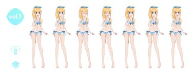 Anime manga kız. Yaz bikini mayoyla