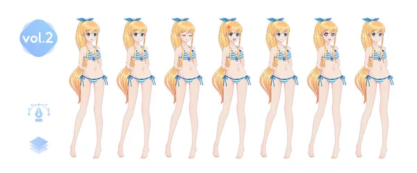 Anime manga kız. Yaz bikini mayoyla — Stok Vektör