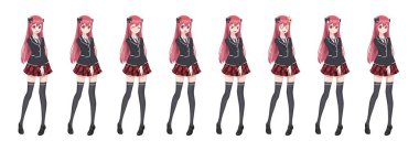 Anime manga öğrenci kız ceket ve kırmızı etek