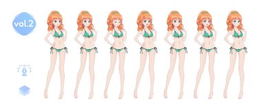 Anime manga kız. Yaz bikini mayoyla