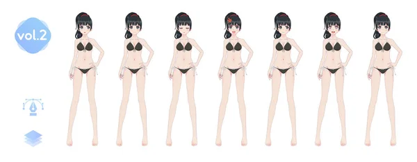 Anime manga girl. Dans un maillot de bain de bikini d'été — Image vectorielle