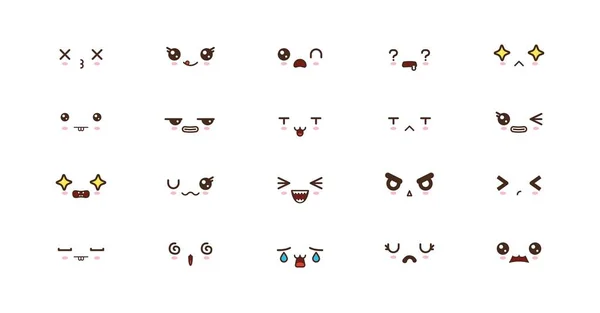 Kawaii caras lindas sonrisa emoticonos. emoji japonés — Vector de stock