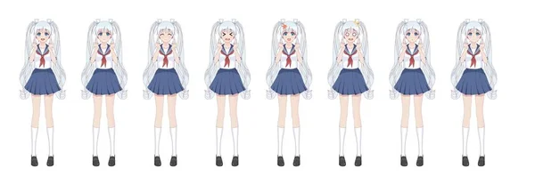 Anime manga školačka v sailor barvy, modrá sukně — Stockový vektor