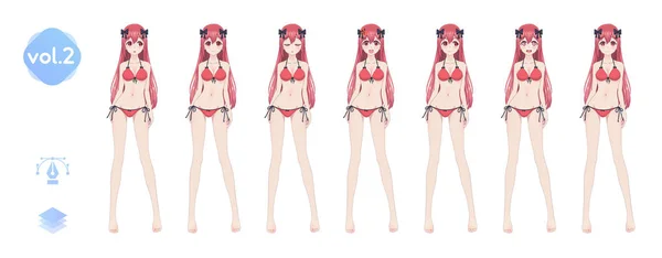Anime manga lány. Az egy nyári bikini fürdőruha — Stock Vector