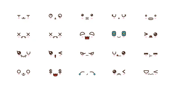 Émoticônes sourire Kawaii. Émoji japonais — Image vectorielle