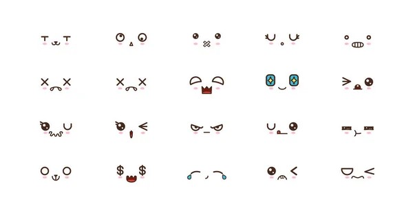 Emoticones de la sonrisa Kawaii. emoji japonés — Vector de stock