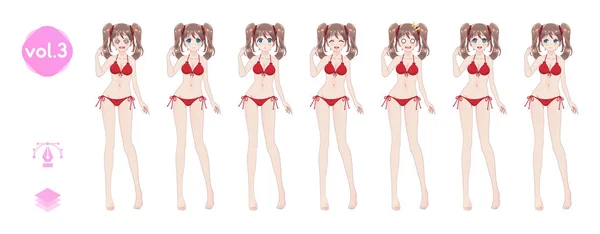 Anime Manga Mädchen. im sommerlichen Bikini-Badeanzug — Stockvektor