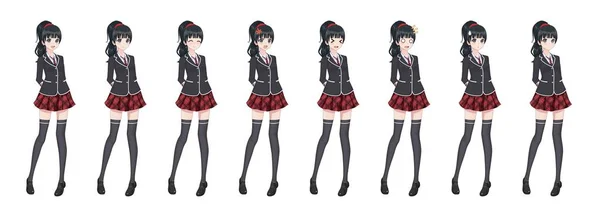 Anime manga mahasiswa gadis dalam blazer dan rok merah - Stok Vektor