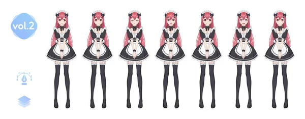 Dziewczyna manga anime. Kostium maid café — Wektor stockowy