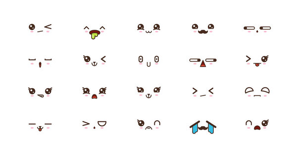 Kawaii smile emoticons. Japanese emoji