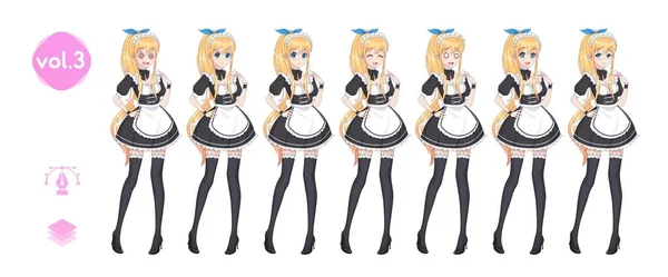 Anime manga girl. Costume of maid cafe — Stock Vector