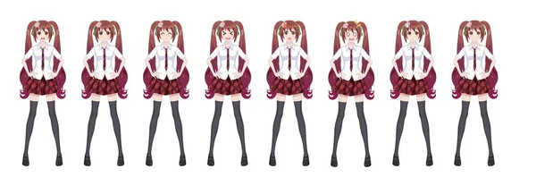 Anime manga gadis sekolah kotak-kotak merah rok pola dasi - Stok Vektor