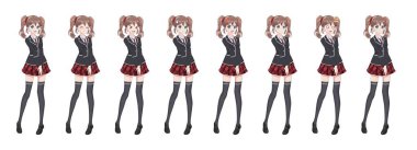 Anime manga öğrenci kız ceket ve kırmızı etek