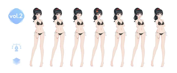 Gadis manga anime. Dalam bikini pakaian renang musim panas - Stok Vektor