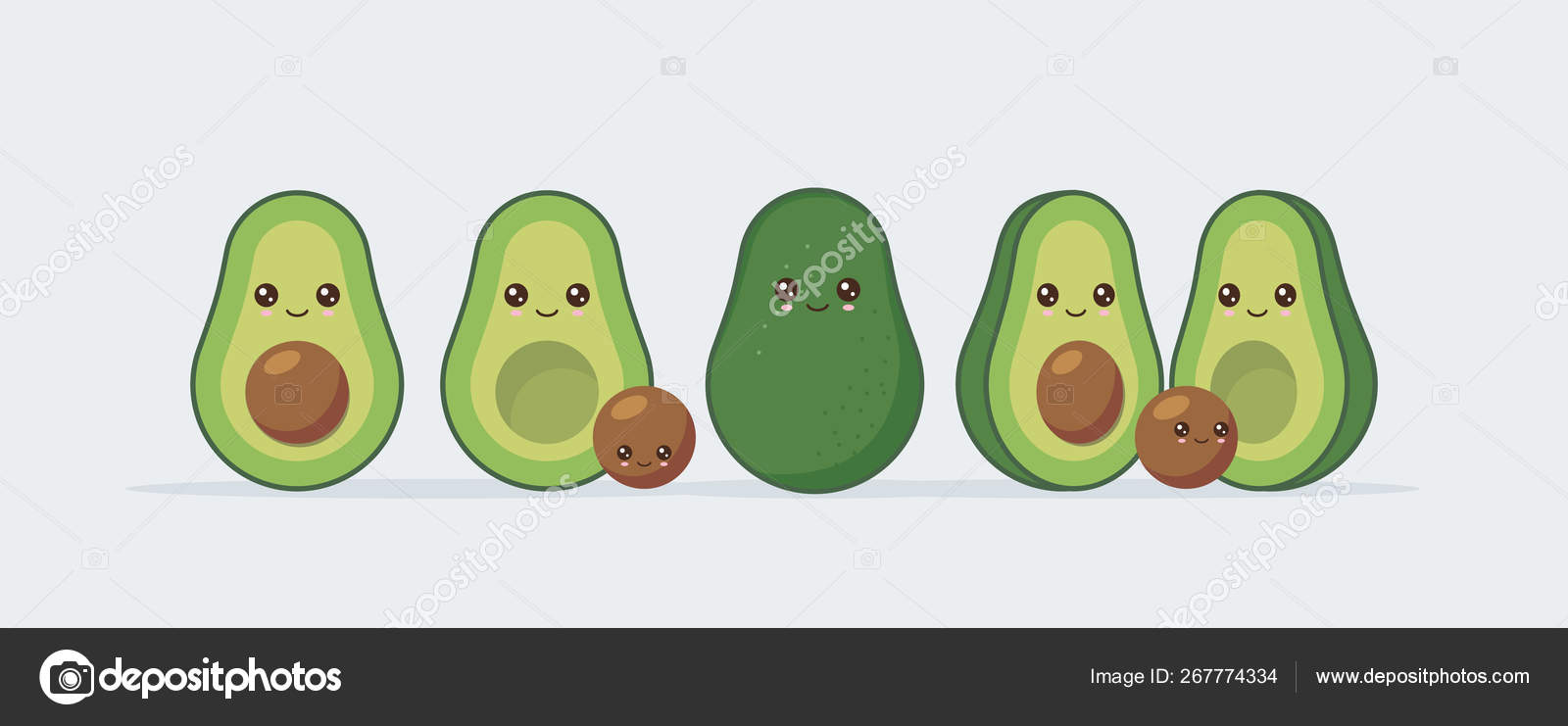 Avocado . Set cute kawaii food faces Stock Vector Image by ©Apoev #267774334 Avocado . Set cute kawaii food faces Stock Vector Image by ©Apoev #267774334