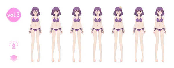 Gadis manga anime. Dalam bikini pakaian renang musim panas - Stok Vektor