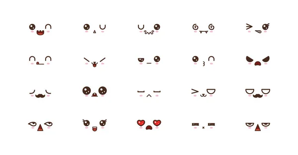Kawaii roztomilé tváře úsměv emotikony. Japonské emotikony — Stockový vektor