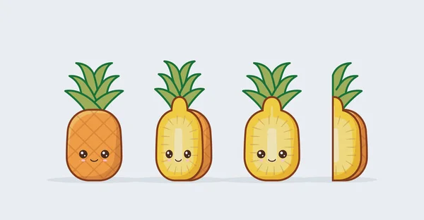 Des ananas. Set mignon kawaii visages de nourriture — Image vectorielle