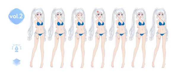 Anime Manga Mädchen. im sommerlichen Bikini-Badeanzug — Stockvektor