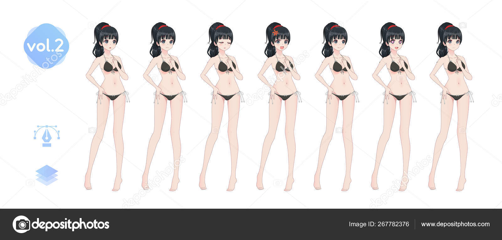 Anime Manga Girl In A Summer Bikini Swimsuit Stock Vector Image By C Apoev