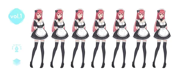 Gadis manga anime. Kostum kafe pembantu - Stok Vektor