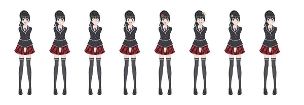 Anime manga étudiant fille en blazer et jupe rouge — Image vectorielle