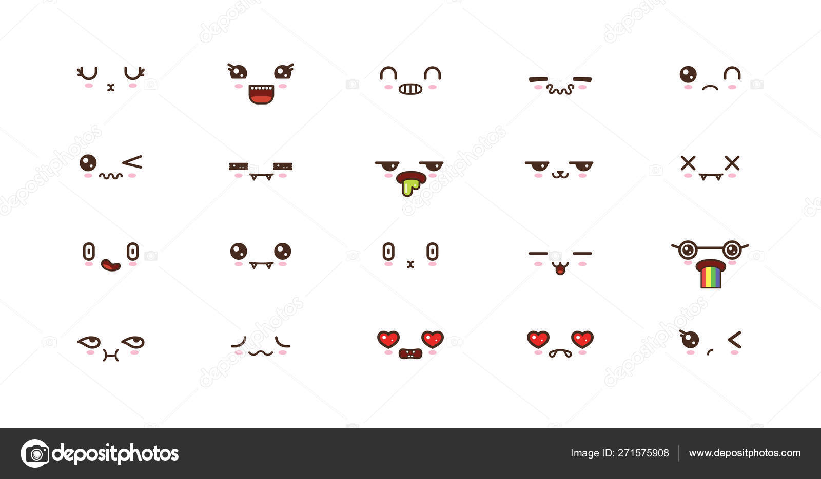 Kawaii cute faces smile emoticons. Japanese emoji Stock Vector Image by  ©Apoev #271575908
