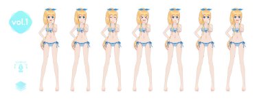 Anime manga kız. Yaz bikini mayoyla