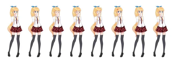 Anime manga školačka kostkované červené sukni uvázat vzor — Stockový vektor