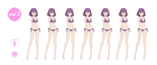 Gadis manga anime. Dalam bikini pakaian renang musim panas - Stok Vektor